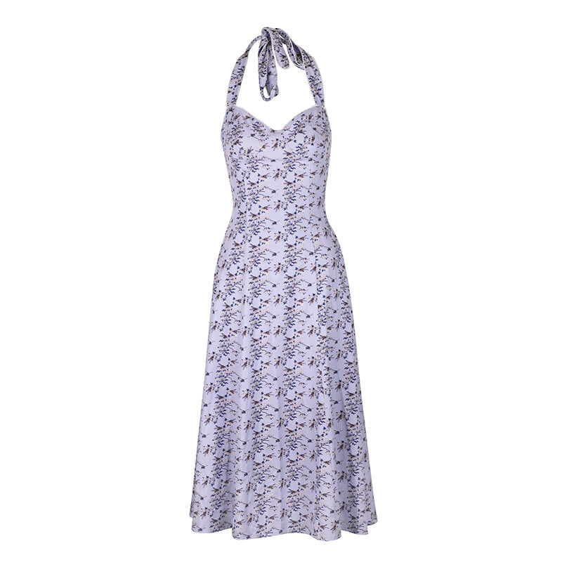 Damen Sommerliches Maxikleid mit floralem Halterdesign und seitlichem Schlitz Drune