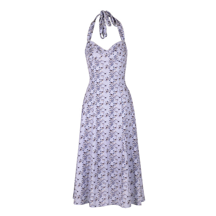 Damen Sommerliches Maxikleid mit floralem Halterdesign und seitlichem Schlitz Drune