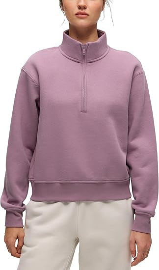 Damen Oversize-Sweatshirt mit halbem Reißverschluss, Stehkragen und Rippbündchen Drune