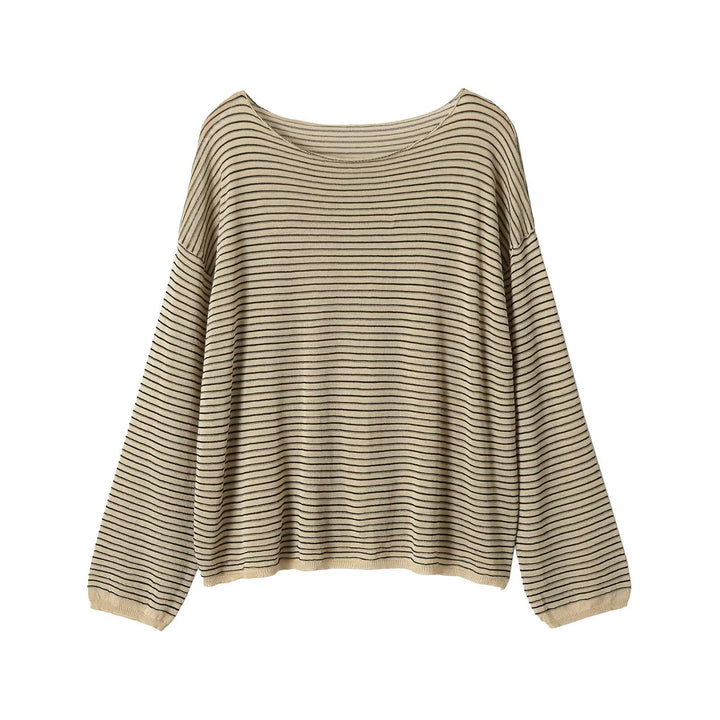 Damen Oversize Ringel-Feinstrickpullover mit weitem U-Boot-Ausschnitt Drune