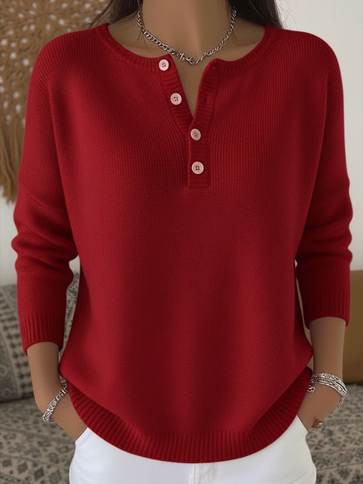 Damen Bequemer und eleganter Strickpullover mit Knopfleiste Drune
