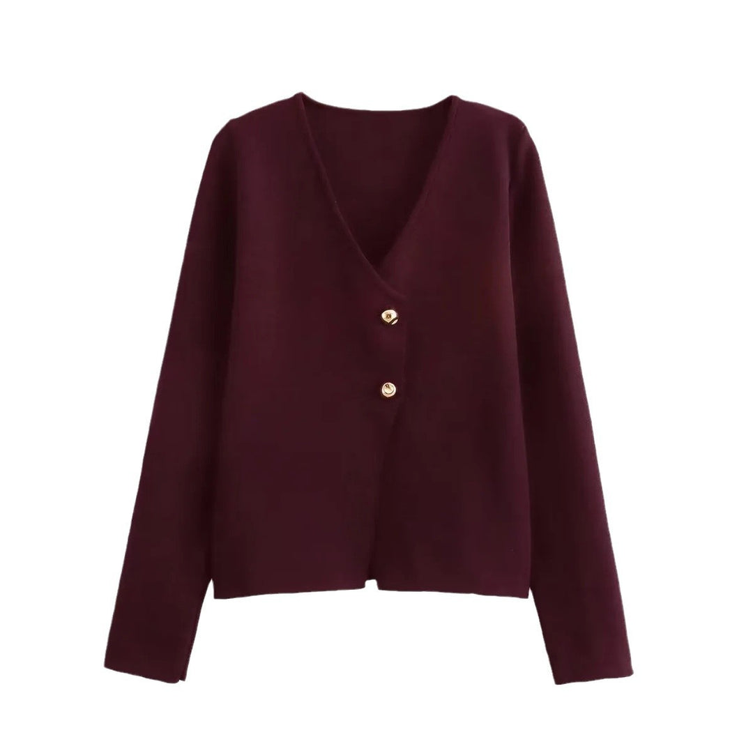 Damen angenehm weicher Strickpullover mit elegantem V-Ausschnitt und maritimen Knopfdetails Drune