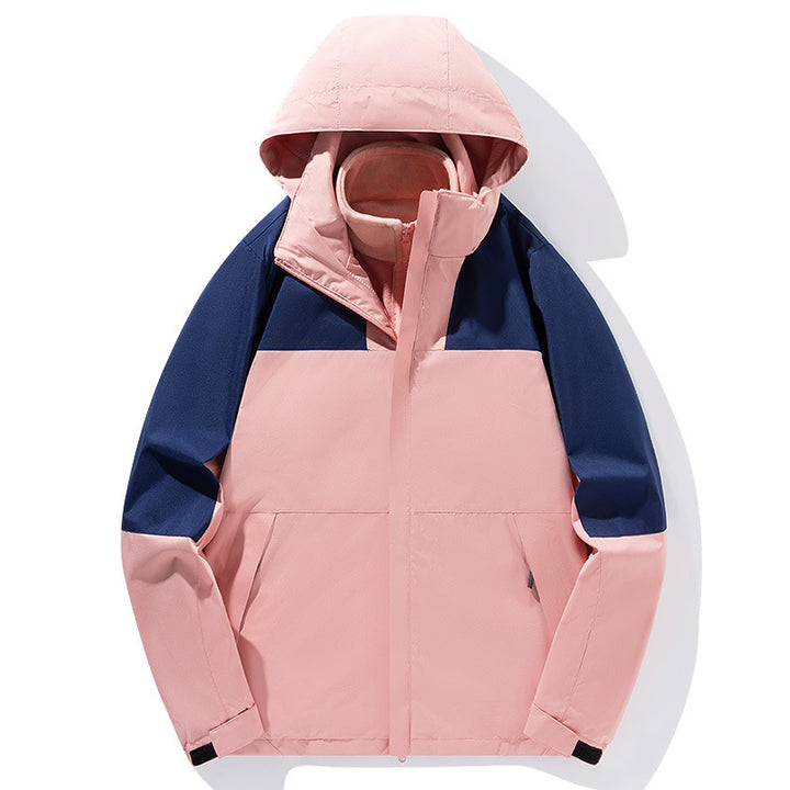Herren zweilagige Softshell-Trekkingjacke mit fest integrierter Kapuze und fleecegefüttertem Kragen Drune