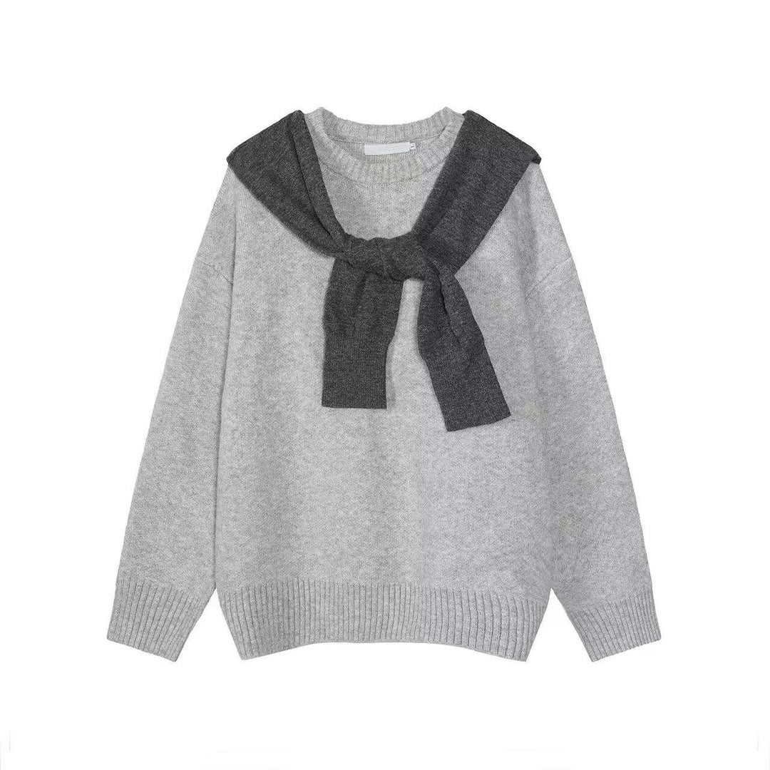 Damen Modischer Grobstrickpullover mit Kragen Drune