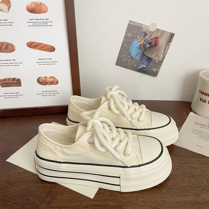 Damen Fashion Plateau Sneakers mit robustem Obermaterial und gestreiftem Sohlenprofil Drune