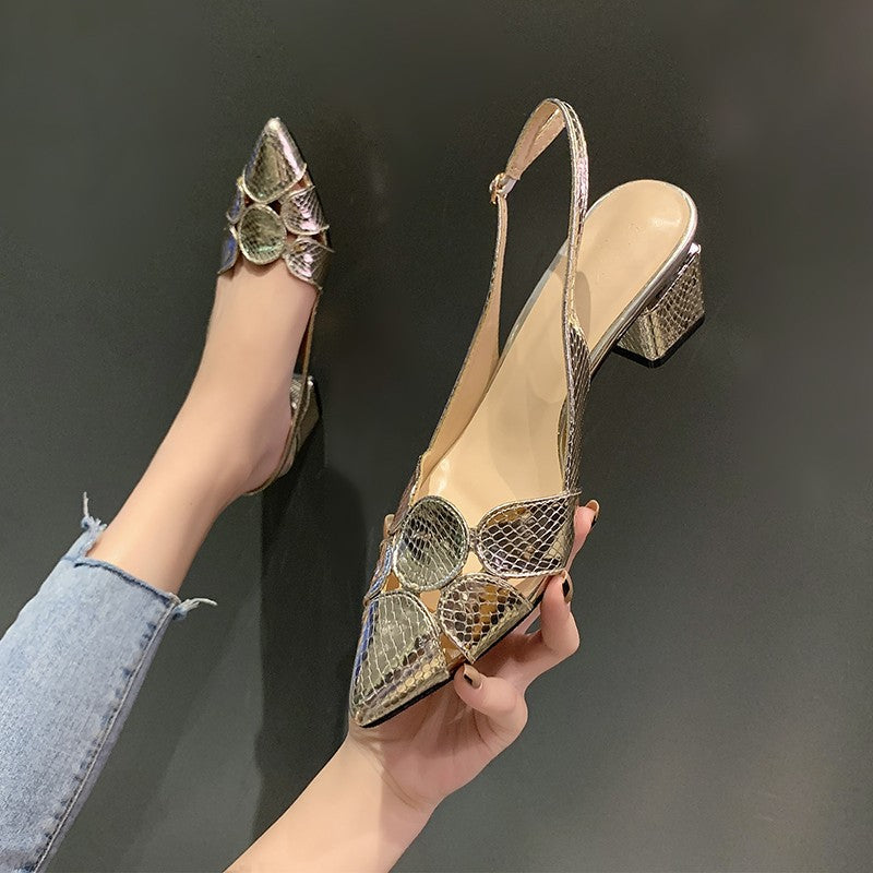 Damen Slingback-Pumps mit Schlangenprägung und dekorativer Mosaik‑Applikation Drune
