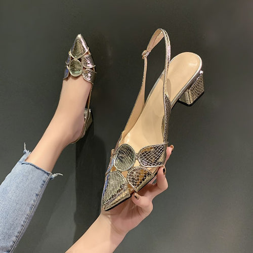 Damen Slingback-Pumps mit Schlangenprägung und dekorativer Mosaik‑Applikation Drune
