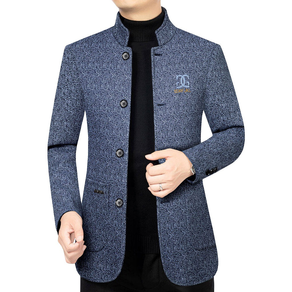 Herren Moderner Stehkragen-Blazer im Travel-Stil mit wattierter Innenfütterung Drune