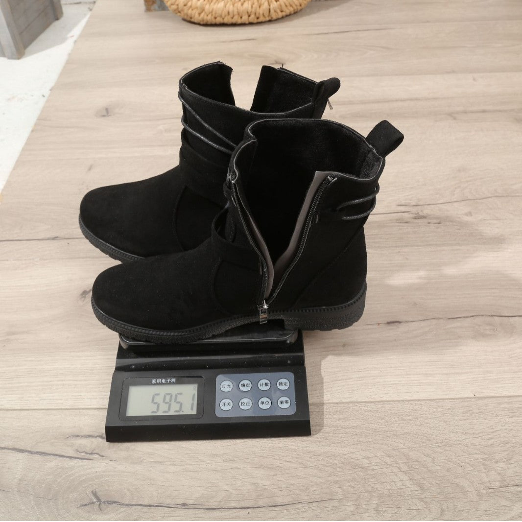 Damen nan gefütterte Ankle-Boots mit Wickelriemen, dekorativer Metallschnalle und rutschfester Profilsohle Drune