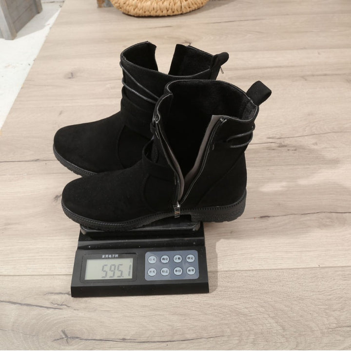 Damen nan gefütterte Ankle-Boots mit Wickelriemen, dekorativer Metallschnalle und rutschfester Profilsohle Drune