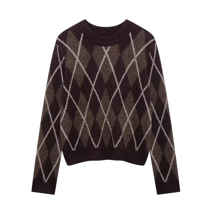Damen Strickpullover mit klassischem Rautenmuster Drune
