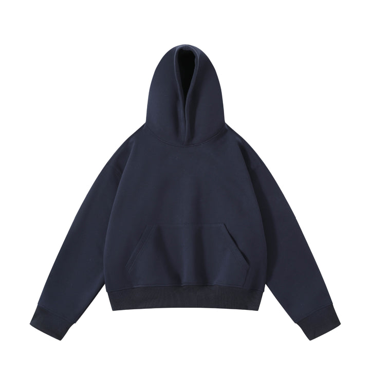 Unisex schwerer Oversize-Kapuzenpullover mit doppellagiger Kapuze Kängurutasche und breitem Rippbund Drune