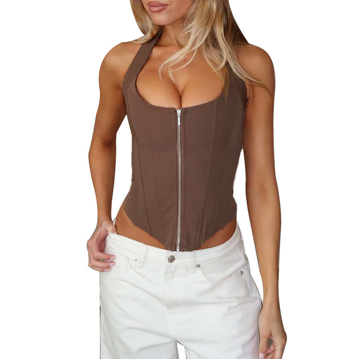 Damen figurbetontes Bustier-Oberteil mit Reißverschluss und verstärktem Schnitt Drune