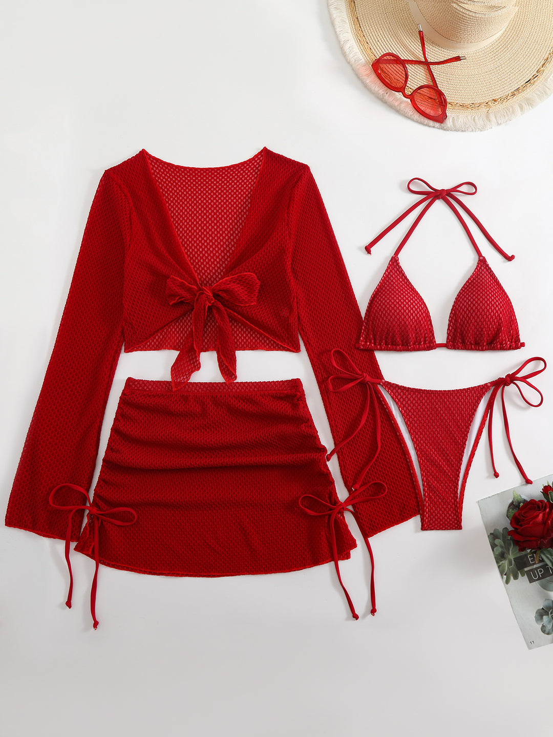 Damen Badeanzug-Set mit trendigem Netzdesign und verstellbaren Details Drune