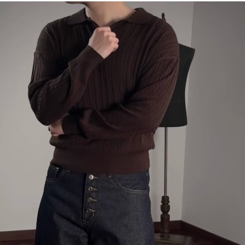 Herren Modischer Strickpullover mit V-Ausschnitt Drune