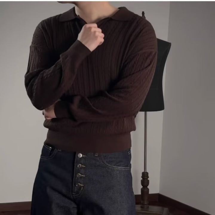 Herren Modischer Strickpullover mit V-Ausschnitt Drune