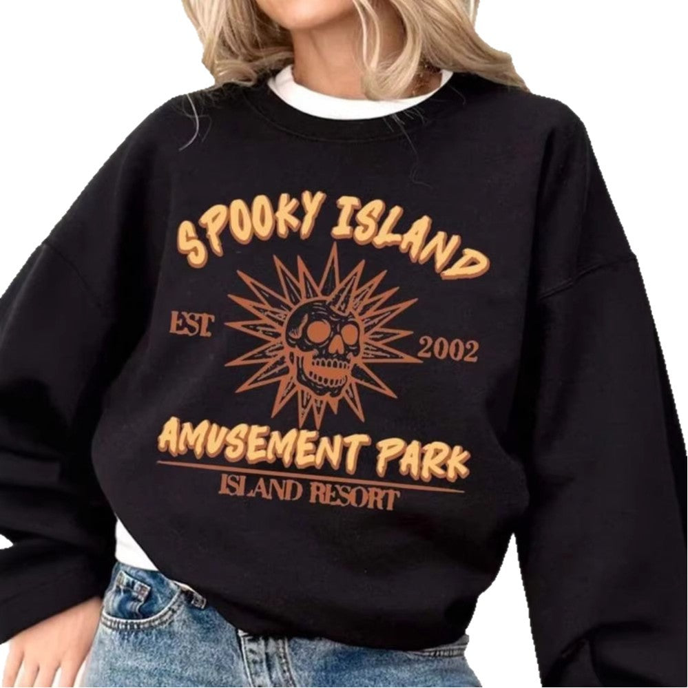 Damen nan lässiges Oversize-Sweatshirt mit Vintage-Schädel-Print und geripptem Saum Drune