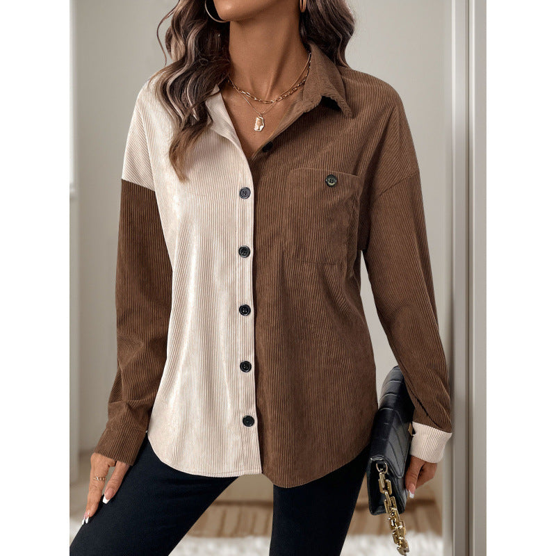 Damen Cordbluse mit modischem Farbblockdesign Drune