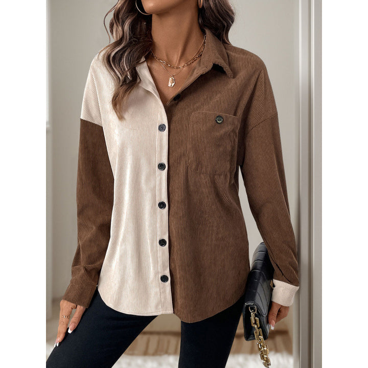 Damen Cordbluse mit modischem Farbblockdesign Drune