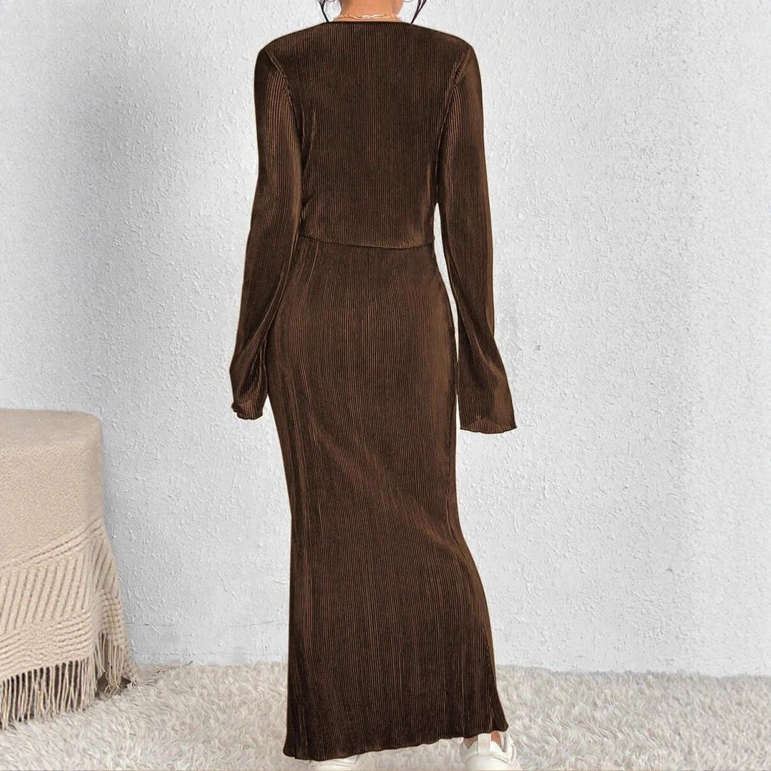 Damen Elegantes und figurbetontes Maxikleid mit langen Ärmeln Drune