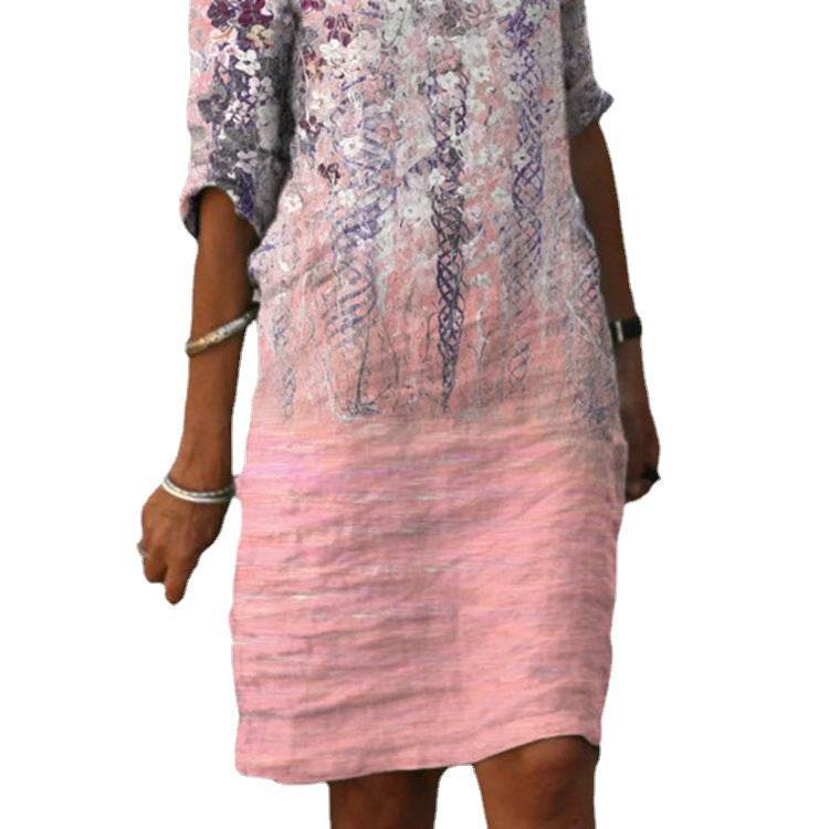 Damen nan knielanges Midikleid im Materialmix mit floraler Spitzenoberfläche, V-Ausschnitt und Knitterstruktur Drune