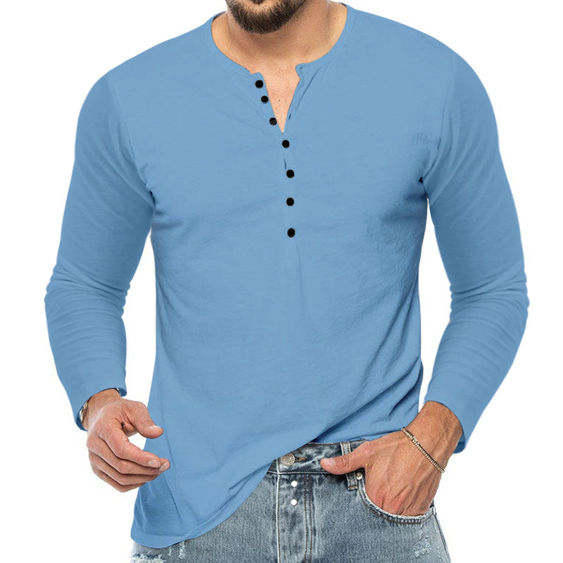 Herren nan schmal geschnittenes Henleyshirt mit Stehkragen und kurzer Knopfleiste Drune