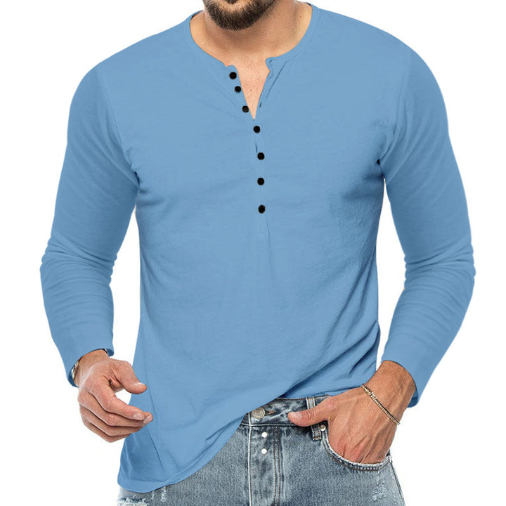 Herren nan schmal geschnittenes Henleyshirt mit Stehkragen und kurzer Knopfleiste Drune