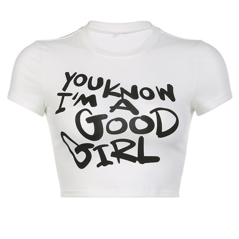 Damen Crop-T-Shirt mit kreativem Telefon-Design Drune