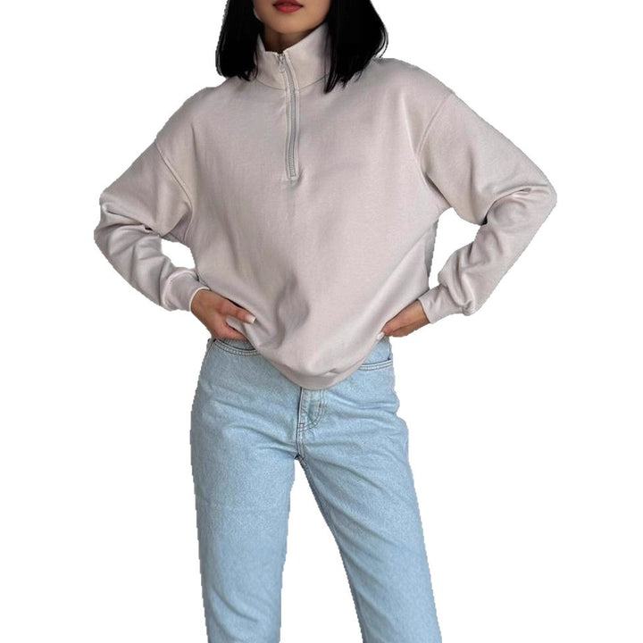 Damen Oversized Sweatshirt mit halbem Reißverschluss und elastischem Saum Drune