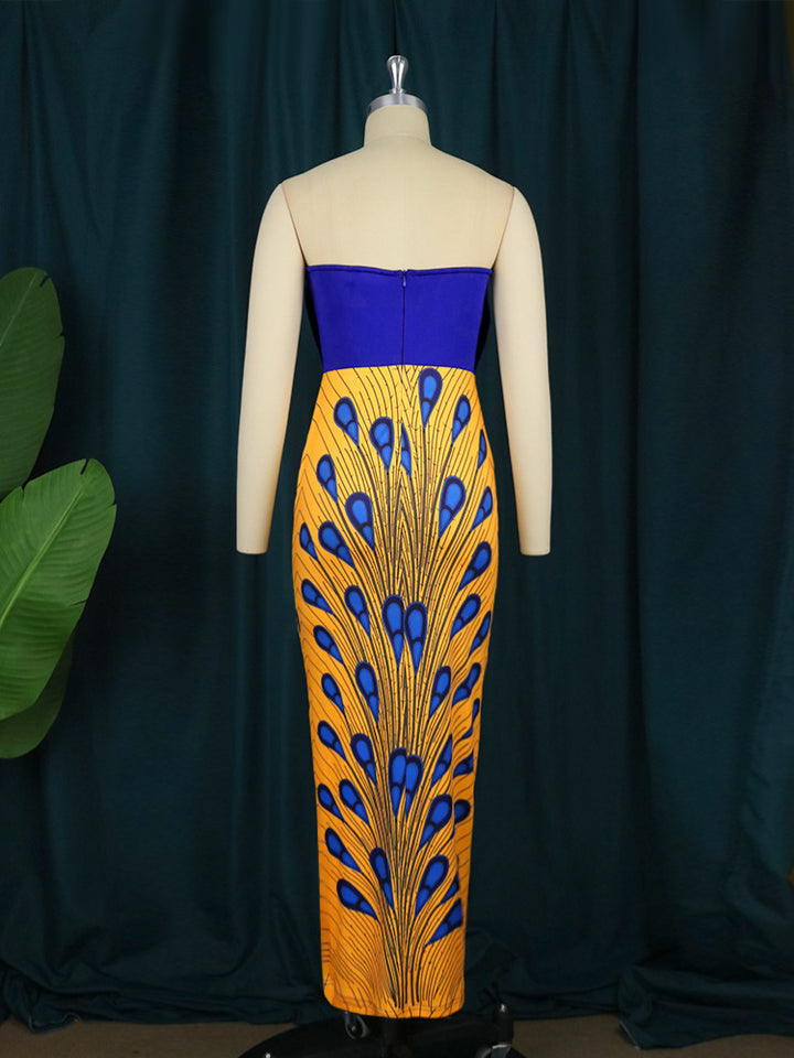 Damen figurbetontes Kleid mit eleganter Drapierung und auffälligem Mustermix Drune