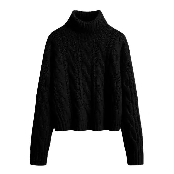 Damen Kurzgeschnittener Zopfmuster‑Turtleneckpullover mit kastiger Silhouette Drune