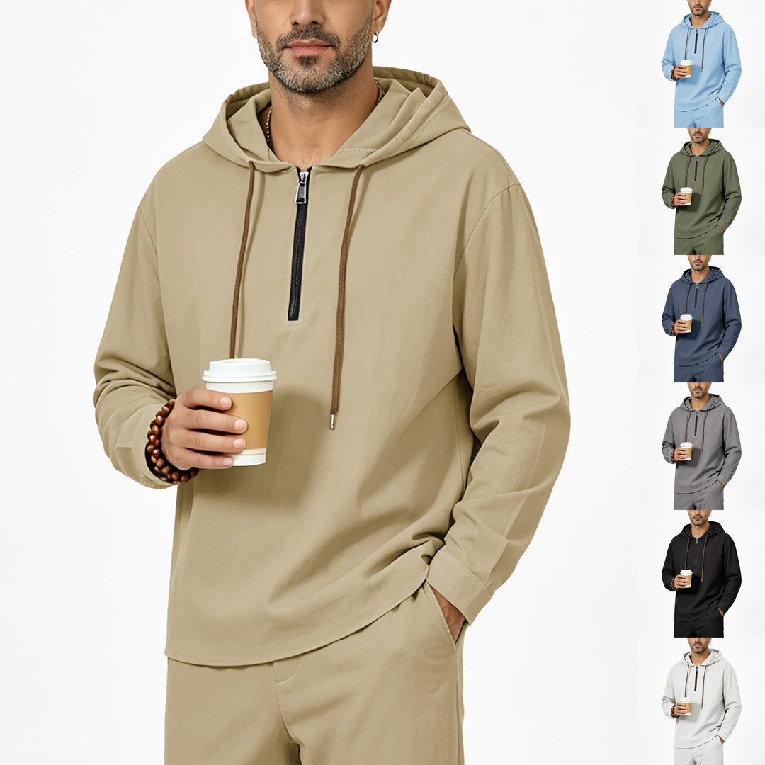 Herren Kapuzenpullover mit Halbzip, Tunnelzug und gerundetem Saum Drune