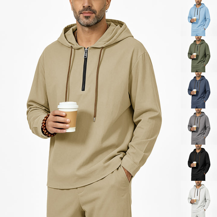 Herren Kapuzenpullover mit Halbzip, Tunnelzug und gerundetem Saum Drune