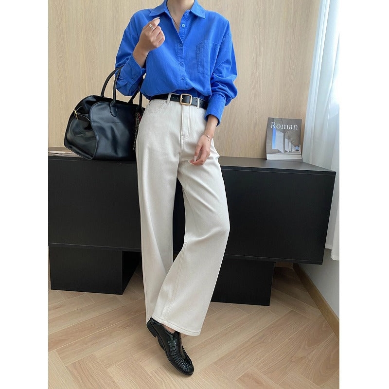 Damen lässige Hemdbluse aus hochwertigem Baumwollmix mit klassischem Kragen und Brusttasche Drune