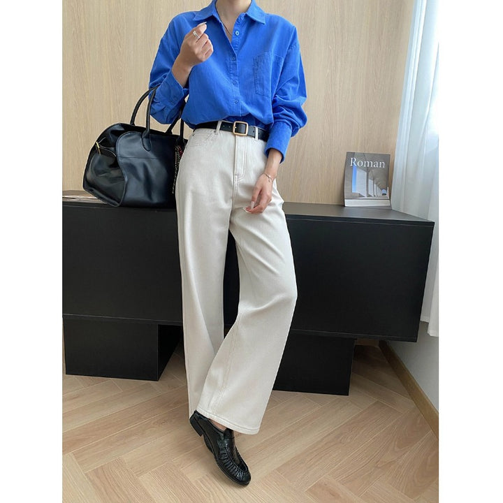 Damen lässige Hemdbluse aus hochwertigem Baumwollmix mit klassischem Kragen und Brusttasche Drune