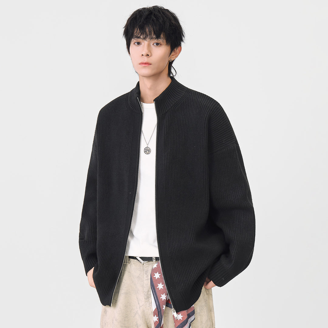 Damen Oversize-Strickjacke mit durchgehendem Reißverschluss und Stehkragen Drune