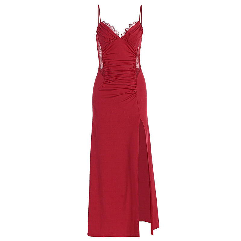 Damen Maxikleid mit raffiniertem Schlitz und verführerischen Spitzenakzenten Drune