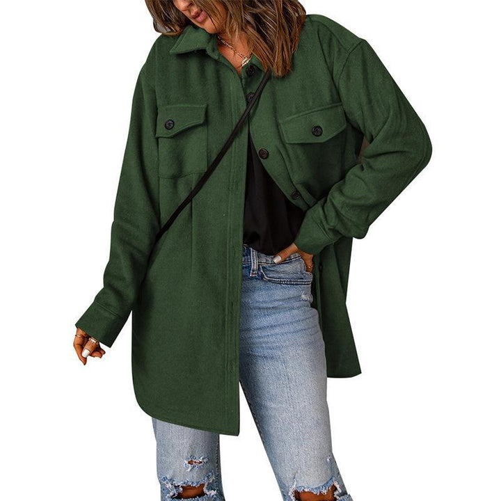 Damen Oversize-Hemdjacke mit Brustklappen und langem Schnitt Drune