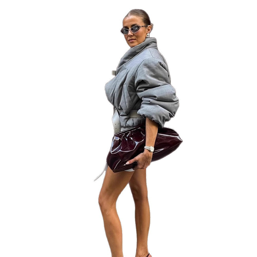 Damen wattierter Oversize-Blazer mit hohem Schalkragen und Taillengürtel Drune