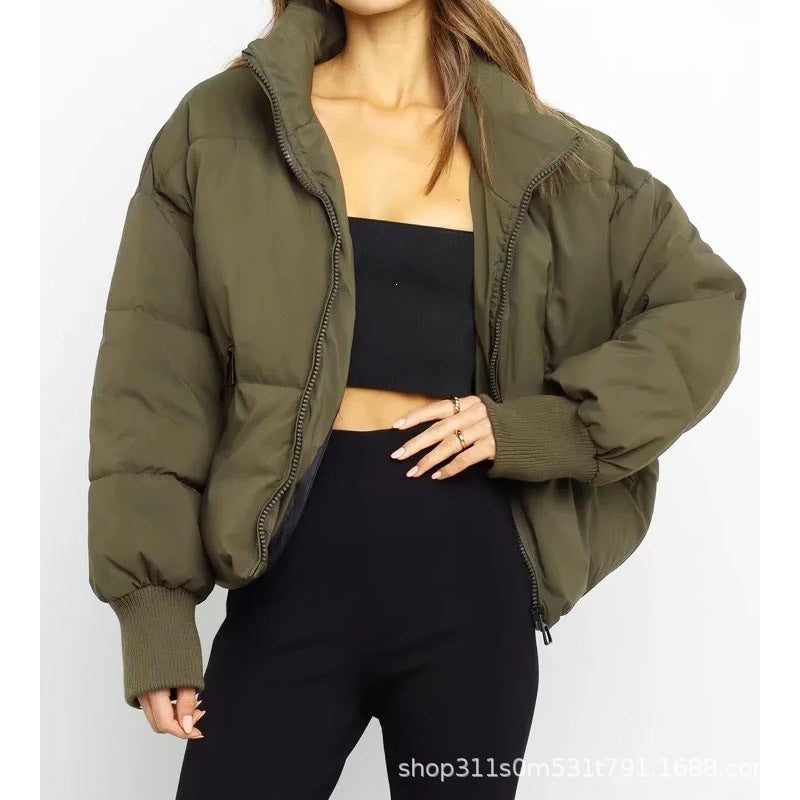 Damen Kurzer Stepp‑Puffer mit hohem Stehkragen und gerippten Bündchen Drune