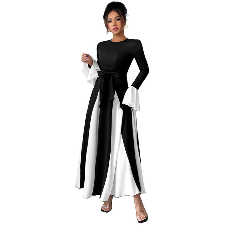 Damen Elegantes Maxikleid mit Rüschendetails und Taillengürtel Drune