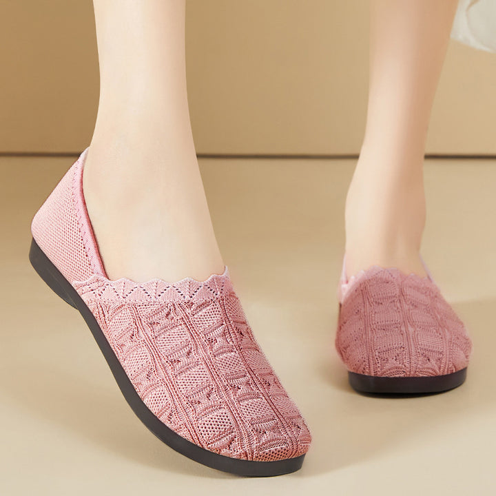 Damen nan gestrickter Komfort-Ballerina-Slipper mit elastischem Einstieg, geformter Polstersohle und rutschfester Flexlaufsohle Drune