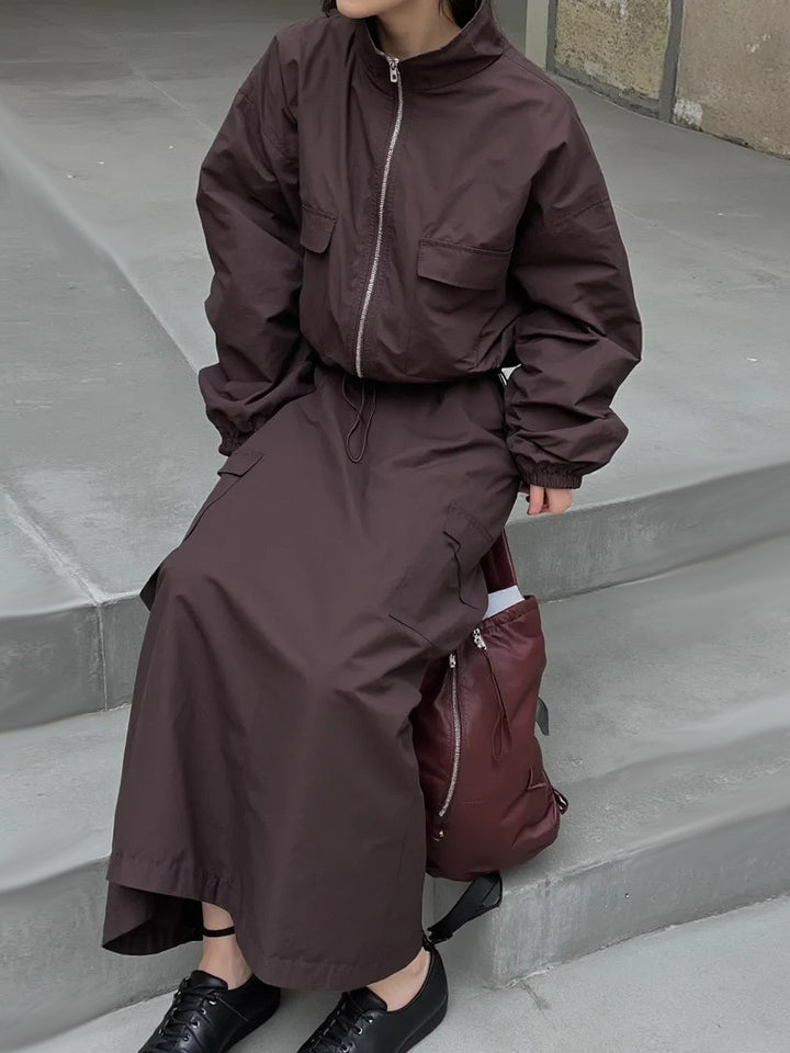 Damen praktische Utility-Jacke mit hohem Kragen und Taillenregulierung