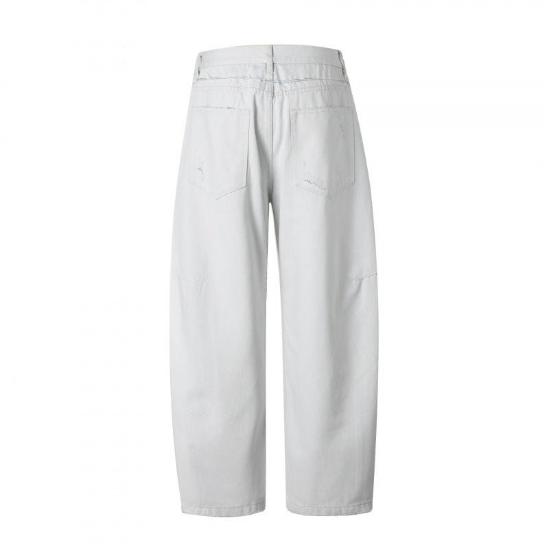 Damen Weite High‑Waist Cropped Jeans mit sichtbarer Knopfleiste, rohem Saum und Utility‑Nähten Drune