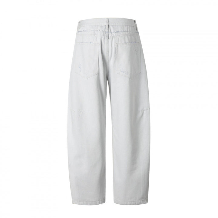 Damen Weite High‑Waist Cropped Jeans mit sichtbarer Knopfleiste, rohem Saum und Utility‑Nähten Drune