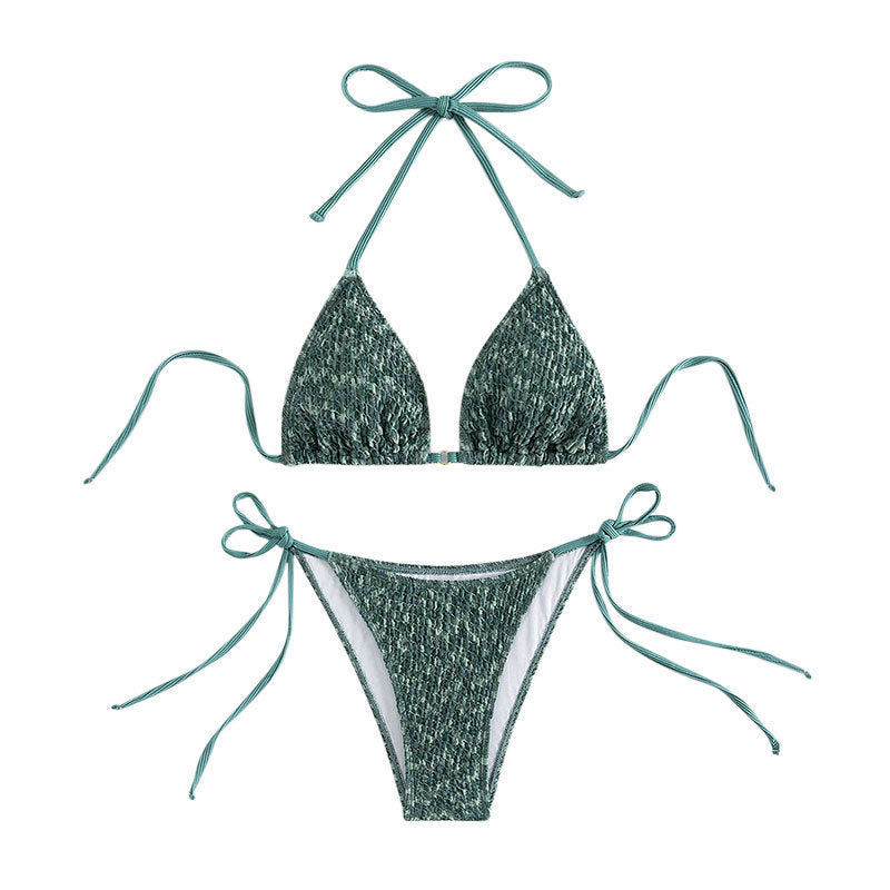 Damen Triangel-Bikini mit verstellbaren Schleifen und schimmerndem Gewebe Drune