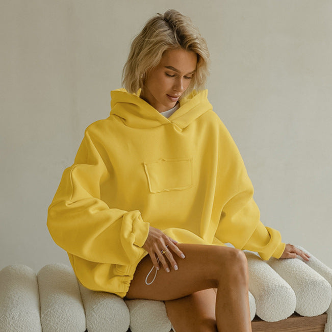 Damen Oversized Hoodie mit Kängurutasche und Kapuze Drune