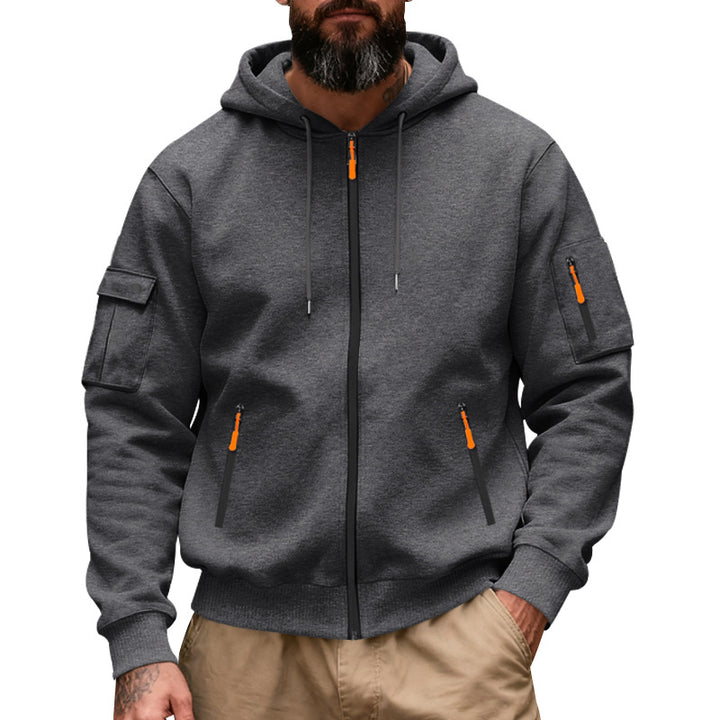 Herren nan funktionale Kapuzen-Sweatjacke mit durchgehendem Reißverschluss und Armtasche Drune