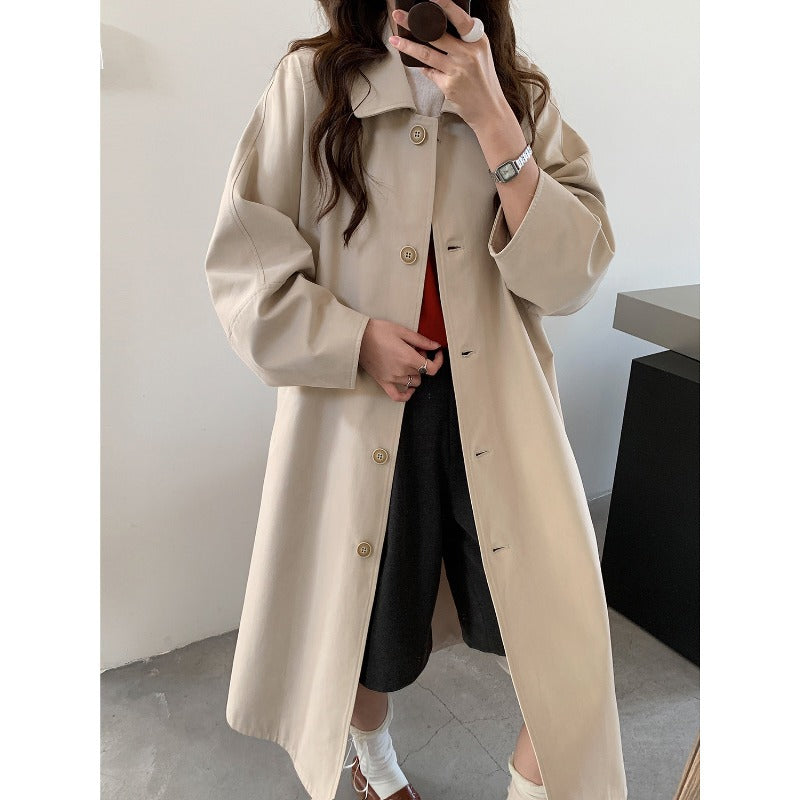 Damen Langer Oversize-Mantel im Trenchstil mit weitem Schnitt und klassischem Revers Drune