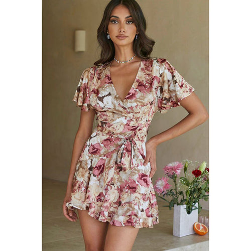 Damen Wickelkleid mit voluminösen Ärmeln und floralem Design Drune